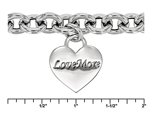 Rhodium Over Sterling Silver Heart Adjustable Link Bracelet - Size 9