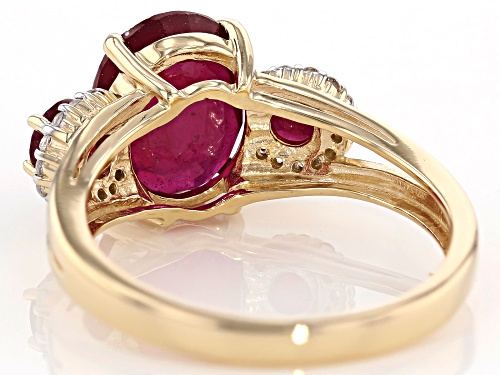 4.11ctw Oval and Round Mahaleo® Ruby with .13ctw Round White Zircon 10k Yellow Gold Ring - Size 8