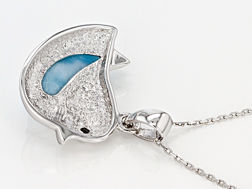 16.5x8mm Fancy Larimar Cabochon & .05ct Round Black Spinel Sterling Silver Bird Pendant With Chain