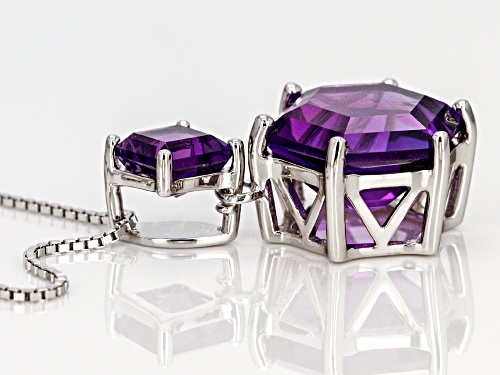 7.62CTW HEXAGONAL AND SQUARE OCTAGONAL AFRICAN AMETHYST STERLING SILVER SLIDE WITH CHAIN