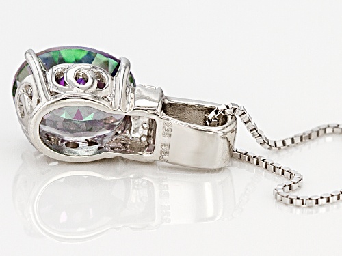3.86ct Oval Multicolor Mystic Topaz® With .02ctw Round White Topaz Silver Pendant With Chain
