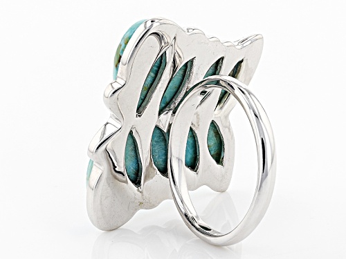 26x20mm Fancy Cut Carved Blue Turquoise Butterfly Sterling Silver Ring - Size 6