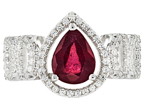 2.19ct Pear Shape Mahaleo® Ruby And .65ctw Round White Zircon Sterling Silver Ring - Size 7