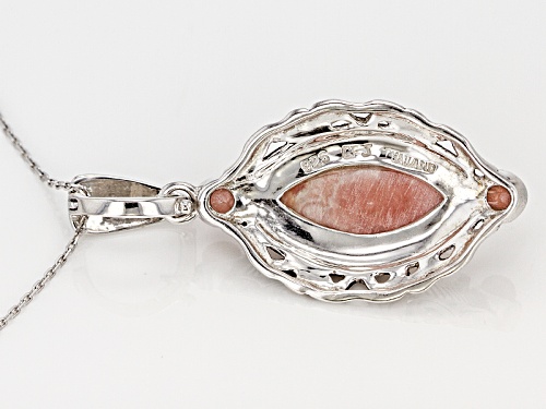 20x10mm Marquise And 4mm Round Cabochon Rhodochrosite Sterling Silver Enhancer With Chain
