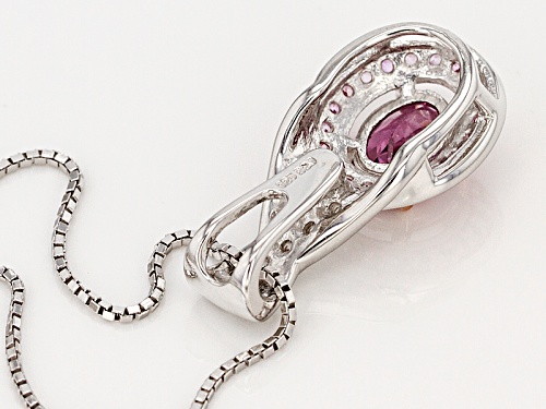 .80ct Raspberry Color Rhodolite, .24ctw Pink Sapphire W/ .12ctw White Zircon Silver Pendant W/ Chain