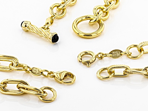 Moda Al Massimo® 0.20ctw Onyx 18k Yellow Gold Over Bronze Bracelet Set of Three - Size 8
