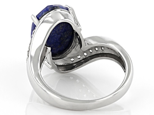 14x10mm Oval Lapis Quartz Doublet With 0.39ctw White Zircon Rhodium Over Sterling Silver Ring - Size 8