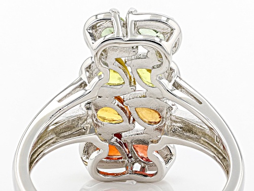 1.36ctw Pear Shape Multi-Sapphire Rhodium Over Sterling Silver Ring - Size 7