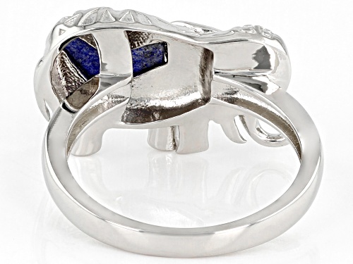 10x5mm Custom Cabochon Lapis Lazuli Rhodium Over Sterling Silver Elephant Ring - Size 7