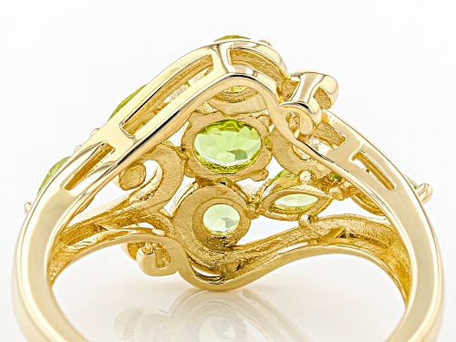 0.99ctw Mixed Shapes Manchurian Peridot(TM) 18k Yellow Gold Over Sterling Silver Ring - Size 9