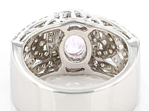 1.53ct Oval Kunzite and 0.81ctw Round White Zircon Rhodium Over Sterling Silver Ring - Size 8