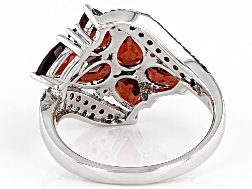 3.01ctw Pear Shape & Round Vermelho Garnet™ Rhodium Over Sterling Silver Ring - Size 9