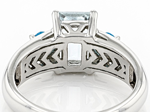 1.51ct Aquamarine, 0.33ctw Neon Apatite With 0.03ctw Diamond Accent Rhodium Over Silver Ring - Size 8