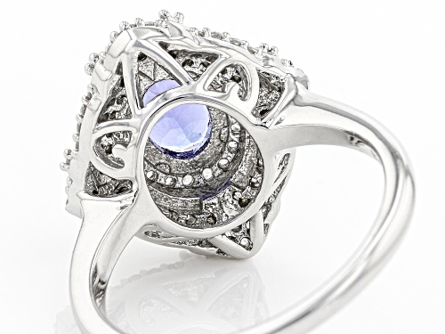 1.05ct Oval Tanzanite With 0.80ctw Round White Zircon Rhodium Over Sterling Silver Ring - Size 6