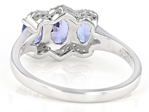 1.64ctw Oval Tanzanite With Round 0.14ctw White Zircon Rhodium Over Sterling Silver Ring - Size 7