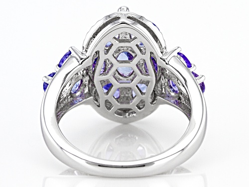2.22ctw Pear Shape & .75ctw Oval Tanzanite Rhodium Over Sterling Silver Ring - Size 7