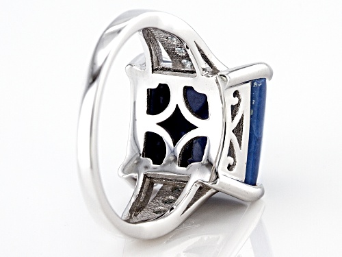 12mm Square Cushion Indian Blue Opal, .13ctw  Swiss Blue Topaz Rhodium Over Sterling Silver Ring - Size 7