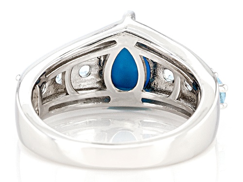 Sleeping Beauty Turquoise, .71ctw Glacier Topaz™ & .14ctw White Zircon Rhodium Over Silver Ring - Size 9