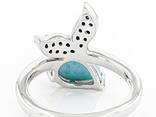 10x7mm Larimar With .30ctw White Zircon Rhodium Over Sterling Silver Mermaid Tail Ring - Size 8