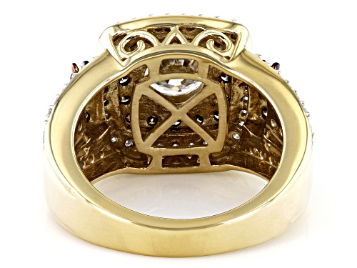 MOISSANITE FIRE® 2.08CTW DEW RD & .46CTW CHAMPAGNE DIAMOND 14K YELLOW GOLD OVER SILVER RING - Size 9