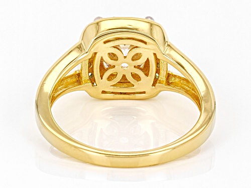 MOISSANITE FIRE® 2.00CT DEW CUSHION CUT & ROUND TSAVORITE 14K YELLOW GOLD OVER SILVER RING - Size 7