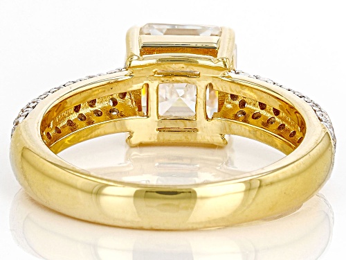 MOISSANITE FIRE® 3.36CTW DEW ASSCHER CUT & NATURAL YELLOW DIAMOND 14K YELLOW GOLD OVER SILVER RING - Size 6