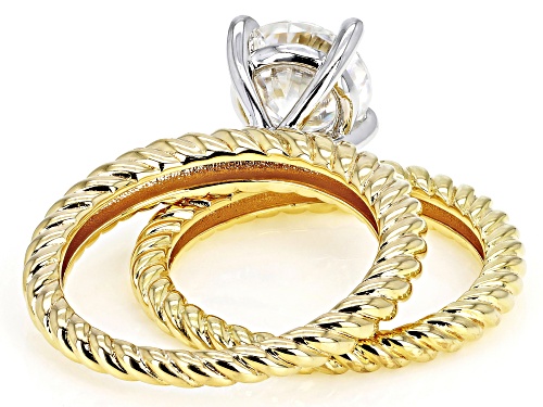 MOISSANITE FIRE(R) 1.90CT DEW ROUND BRILLIANT 14K YELLOW GOLD OVER SILVER RING & BAND - Size 6