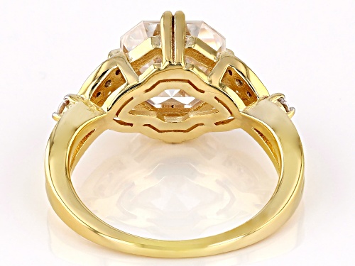 MOISSANITE FIRE® 4.10CTW DEW ASSCHER CUT & ROUND BRILLIANT 14K YELLOW GOLD OVER SILVER RING - Size 7