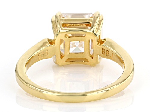 MOISSANITE FIRE® 3.98CTW DEW ASSCHER CUT & ROUND BRILLIANT 14K YELLOW GOLD OVER SILVER RING - Size 7