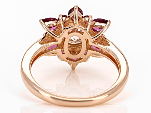 MOISSANITE FIRE® 1.32CTW DEW ROUND AND RHODOLITE 14K ROSE GOLD OVER SILVER RING - Size 5