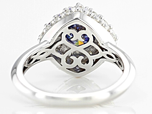 MOISSANITE FIRE® & BLUE MOISSANITTE 3.02CTW DEW ROUND BRILLIANT PLATINEVE® RING - Size 8