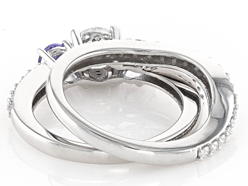 MOISSANITE FIRE® 1.48CTW DEW ROUND & TANZANITE PLATINEVE® RING & BAND - Size 8