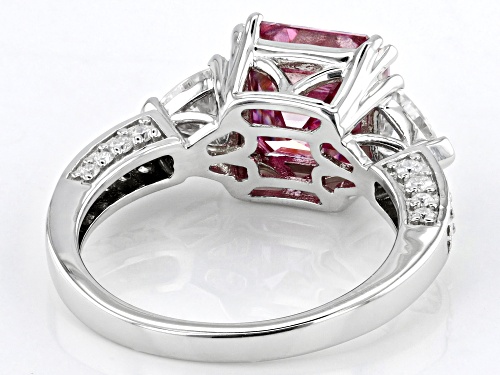 MOISSANITE FIRE(R) & PINK MOISSANITE 5.10CTW DEW ASSCHER & TRILLION CUT & ROUND PLATINEVE(R) RING - Size 6