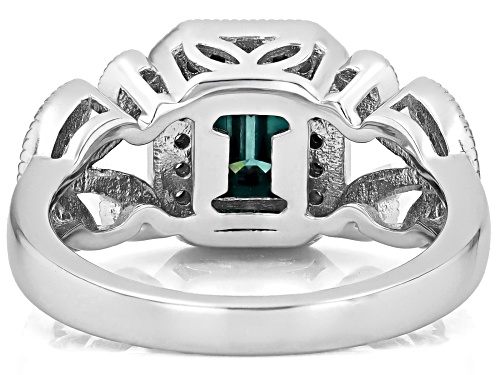 MOISSANITE FIRE® AND GREEN MOISSANITE 1.36CTW DEW EMERALD CUT AND ROUND BRILLIANT PLATINEVE® RING - Size 8