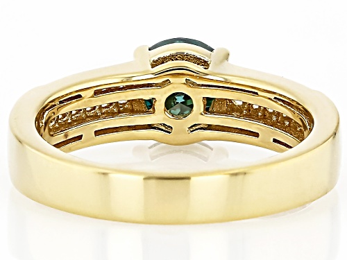 MOISSANITE FIRE® AND GREEN MOISSANITE  1.48CTW DEW ROUND 14K YELLOW GOLD OVER SILVER RING - Size 7