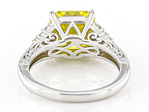 MOISSANITE FIRE® AND YELLOW MOISSANITE  4.22CTW DEW ASSCHER CUT AND ROUND PLATINEVE® RING - Size 9
