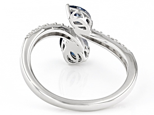 MOISSANITE FIRE® & NAVY BLUE MOISSANITE 1.34CTW DEW PEAR AND MARQUISE WITH ROUND PLATINEVE® RING - Size 6