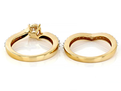 MOISSANITE FIRE® 1.52CTW DEW ROUND BRILLIANT 14K YELLOW GOLD OVER SILVER RING AND BAND - Size 10