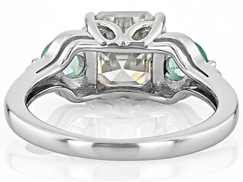 MOISSANITE FIRE® 2.96CT DEW ASSCHER CUT AND .48CTW ROUND EMERALD PLATINEVE® TWO TONE RING - Size 7