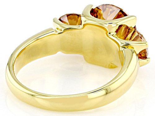 MOISSANITE FIRE® CHAMPAGNE 4.30CTW DEW ROUND 14K YELLOW GOLD OVER SILVER RING - Size 5