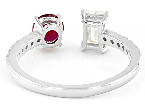 MOISSANITE FIRE® .82CTW DEW AND .49CT LAB CREATED RUBY PLATINEVE® RING - Size 6