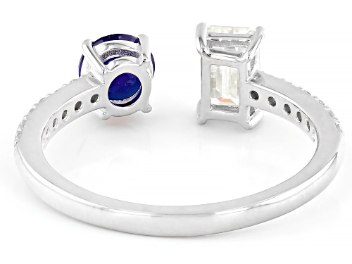 MOISSANITE FIRE® .82CTW DEW AND .71CT LAB CREATED BLUE SAPPHIRE PLATINEVE® RING - Size 7