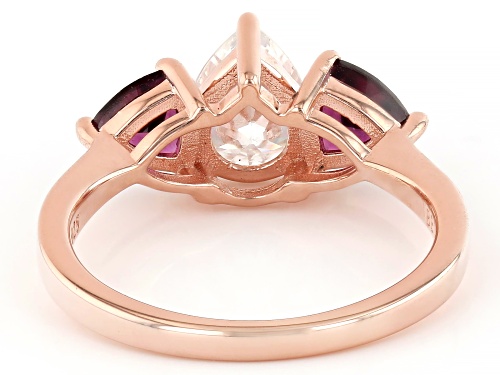 MOISSANITE FIRE®1.00CT DEW AND 1.06CTW RHODOLITE 14K ROSE GOLD OVER SILVER RING - Size 6