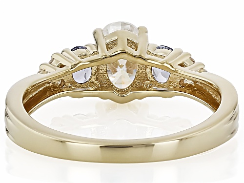 MOISSANITE FIRE® .96CTW DEW OVAL AND ROUND WITH TANZANITE 14K YELLOW GOLD OVER SILVER RING - Size 6