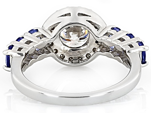 MOISSANITE FIRE® 1.56CTW DEW ROUND WITH  OVAL TANZANITE PLATINEVE® RING - Size 7