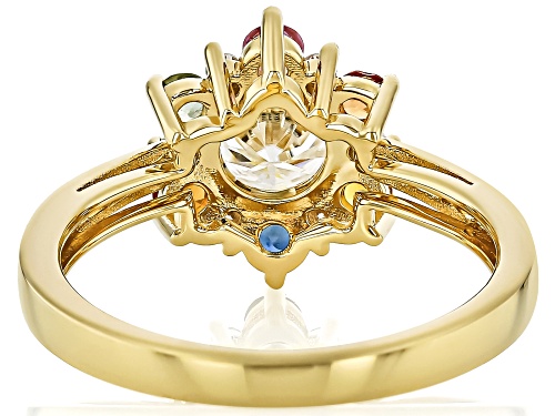 MOISSANITE FIRE® .92CTW DEW AND MULTI COLOR SAPPHIRE 14K YELLOW GOLD OVER SILVER RING - Size 8