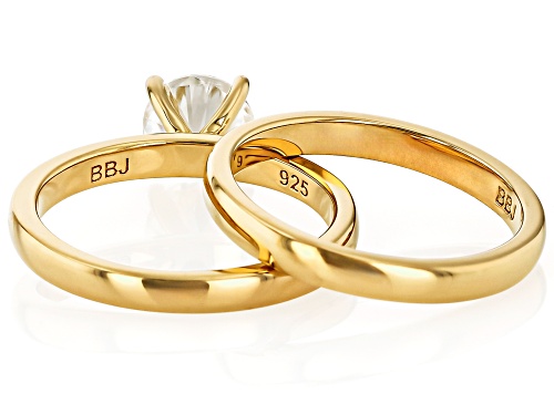 MOISSANITE FIRE® 1.20CT DEW ROUND BRILLIANT 14K YELLOW GOLD OVER SILVER RING WITH BAND - Size 7