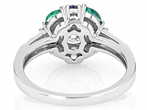 MOISSANITE FIRE® 1.16CTW DEW WTIH  ZAMBIAN EMERALD AND TANZANITE PLATINEVE® RING - Size 10
