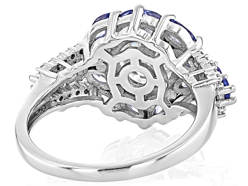 MOISSANITE FIRE® 2.14CTW DEW ROUND WITH  MARQUISE & ROUND TANZANITE PLATINEVE® RING - Size 5