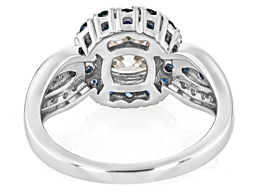MOISSANITE FIRE® 1.86CTW DEW AND BLUE SAPPHIRE PLATINEVE® RING - Size 9